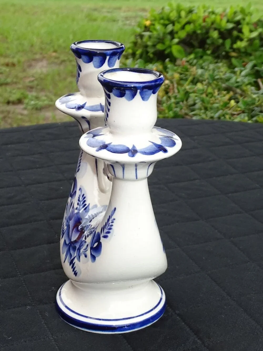 Blue and White Floral Double Taper Candleholder Russian